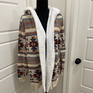NWT Aztec Print Sweater with Hood - Size XL